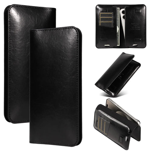19x11cm Universal PU Leather Dual Phone Pouch with Magnetic Closure,  3 Card Slots, Charging Port Access - Black - 1