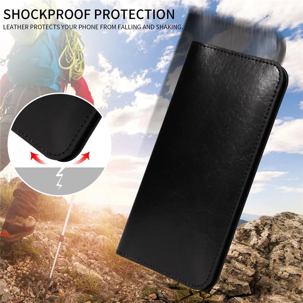 19x11cm Universal PU Leather Dual Phone Pouch with Magnetic Closure,  3 Card Slots, Charging Port Access - Black - 6