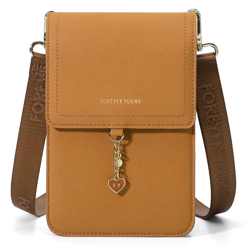 FOREVER YOUNG 8418-003 Crossbody Phone Bag for iPhone 12 / 12 Pro Leather Vertical Shoulder Phone Purse Wallet - Brown - 1