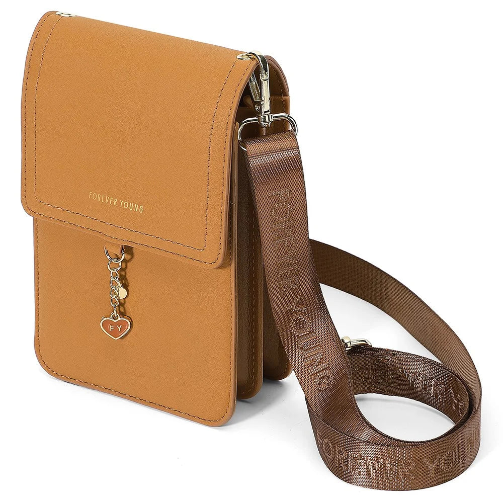 FOREVER YOUNG 8418-003 Crossbody Phone Bag for iPhone 12 / 12 Pro Leather Vertical Shoulder Phone Purse Wallet - Brown - 2