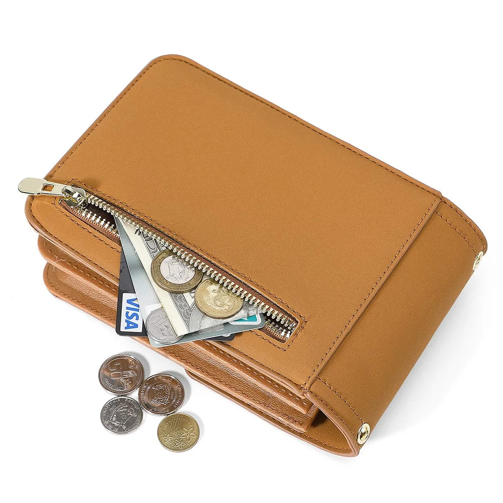 FOREVER YOUNG 8418-003 Crossbody Phone Bag for iPhone 12 / 12 Pro Leather Vertical Shoulder Phone Purse Wallet - Brown - 4