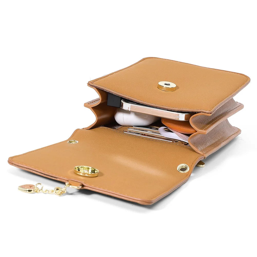 FOREVER YOUNG 8418-003 Crossbody Phone Bag for iPhone 12 / 12 Pro Leather Vertical Shoulder Phone Purse Wallet - Brown - 5