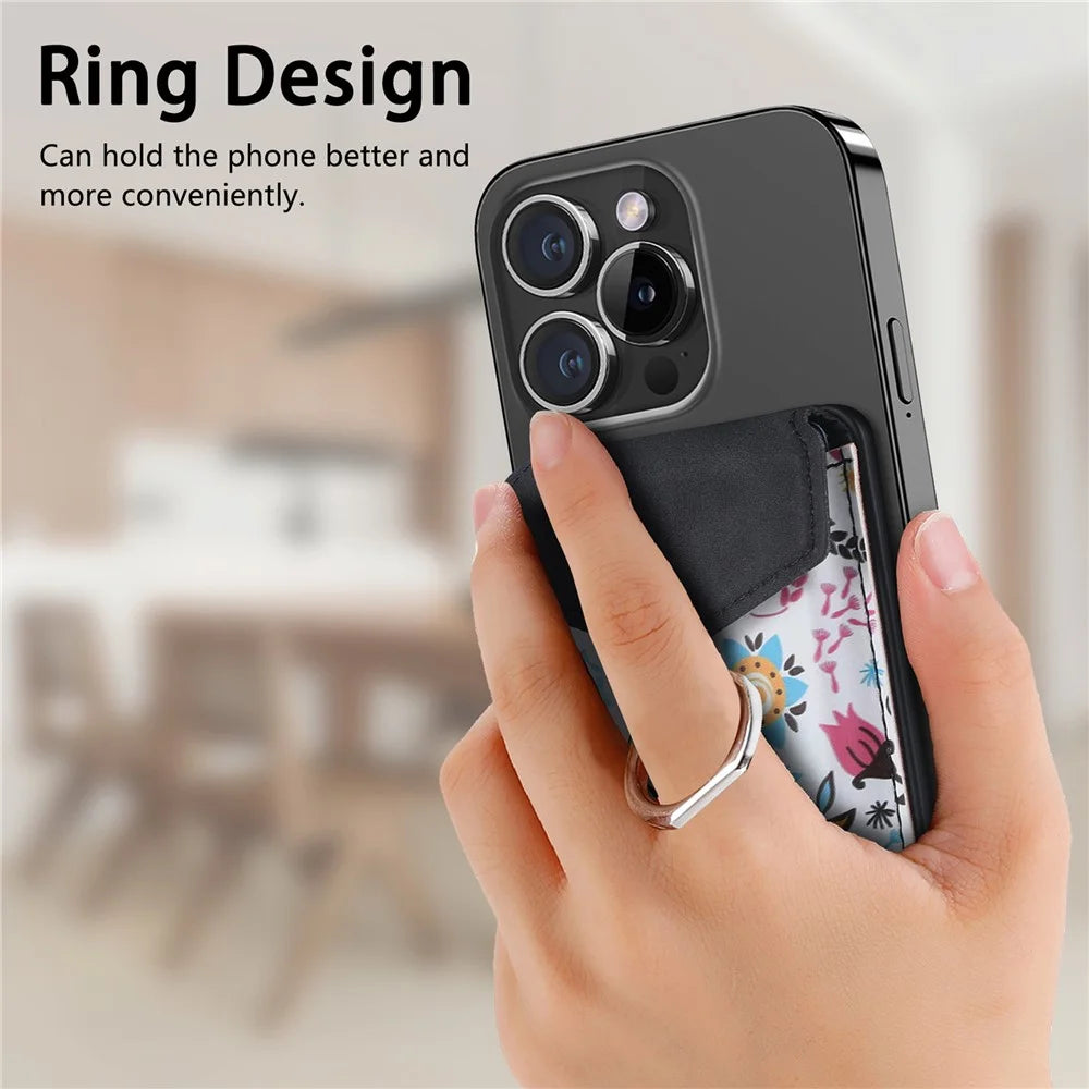CASENEO MC-W3 Magnetic Card Holder Pattern Leather Card Pocket Ring Holder - Black - 5