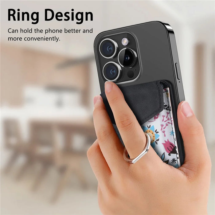 CASENEO MC-W3 Magnetic Card Holder Pattern Leather Card Pocket Ring Holder - Black - 5