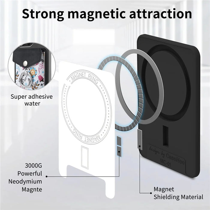 CASENEO MC-W3 Magnetic Card Holder Pattern Leather Card Pocket Ring Holder - Black - 7