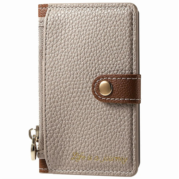 PU Leather Phone Card Bag Adhesive Kickstand Zipper Card Holder - Khaki - 1