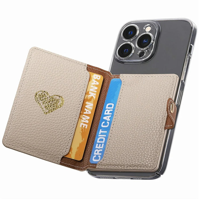 PU Leather Phone Card Bag Adhesive Kickstand Zipper Card Holder - Khaki - 2