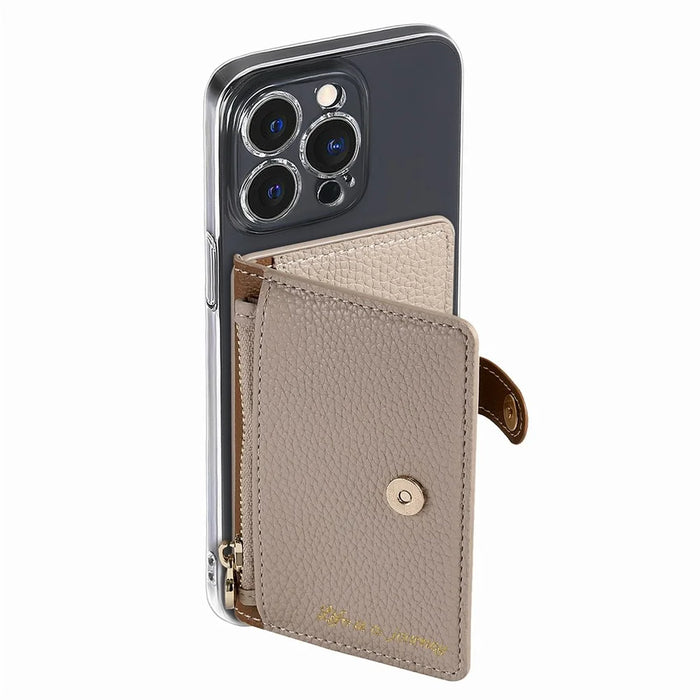 PU Leather Phone Card Bag Adhesive Kickstand Zipper Card Holder - Khaki - 4