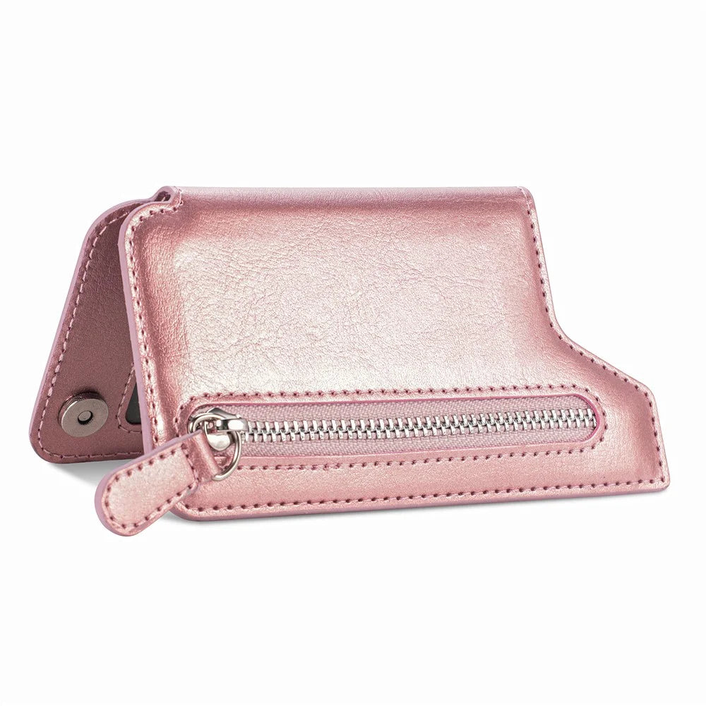 Phone Zipper Wallet Card Bag PU Leather Adhesive Kickstand Card Holder - Rose Gold - 3