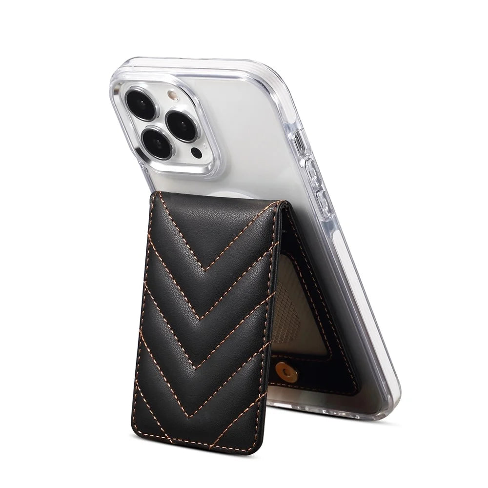 Adhesive Card Holder for Smart Phones Leather Card Bag with RFID Blocking, Kickstand - Black - 4