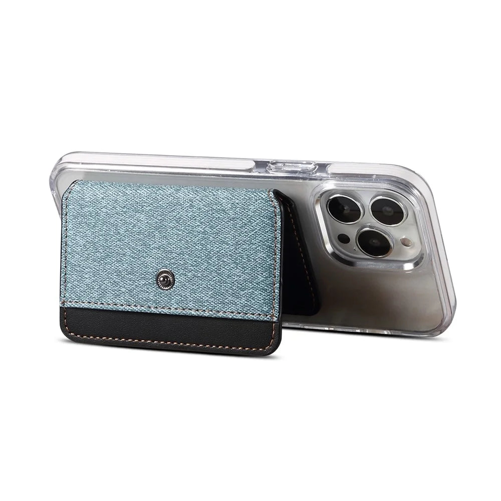 Color Matching Adhesive Card Holder for Mobile Phones Leather Card Bag with Kickstand - Blue - 2