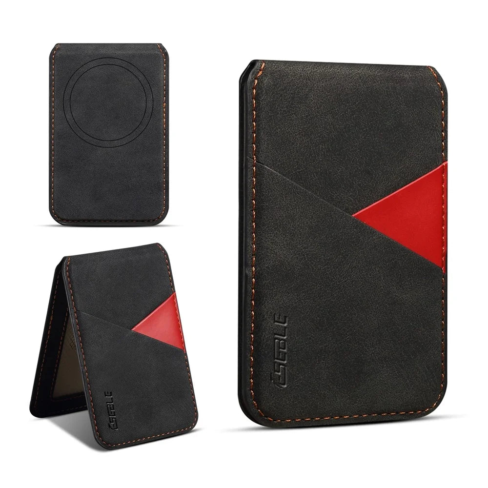 ESEBLE Magnetic Card Holder RFID Blocking Phone Leather Wallet Kickstand - Black - 1