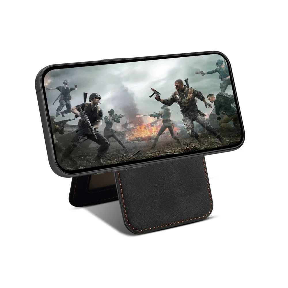 ESEBLE Magnetic Card Holder RFID Blocking Phone Leather Wallet Kickstand - Black - 7