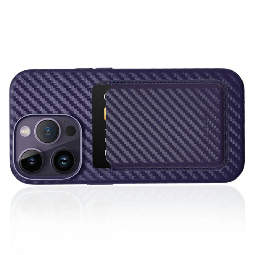 KZDOO Carbon Fiber Texture Magnetic Card Holder Cell Phone Leather Wallet - Silver - 4
