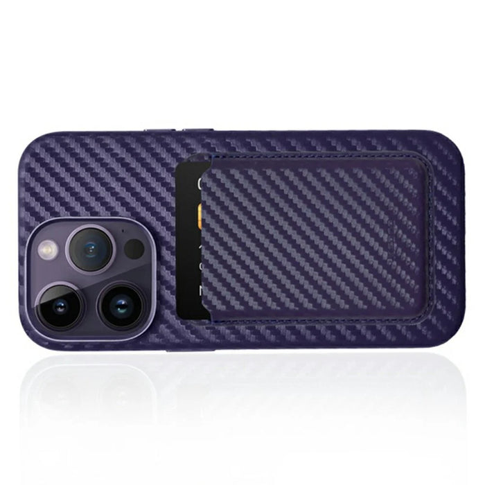 KZDOO Carbon Fiber Texture Magnetic Card Holder Cell Phone Leather Wallet - Silver - 4
