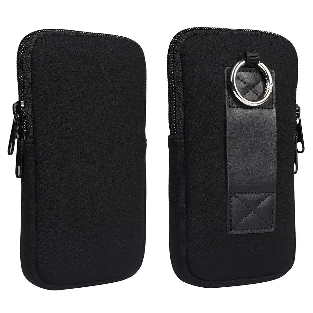 6.7-6.9inch Phone Storage Pouch Waist Belt Backpack Hanging Nylon Phone Bag for iPhone 17 Pro Max / 16 Pro Max / Galaxy S26 Ultra - Black - 1