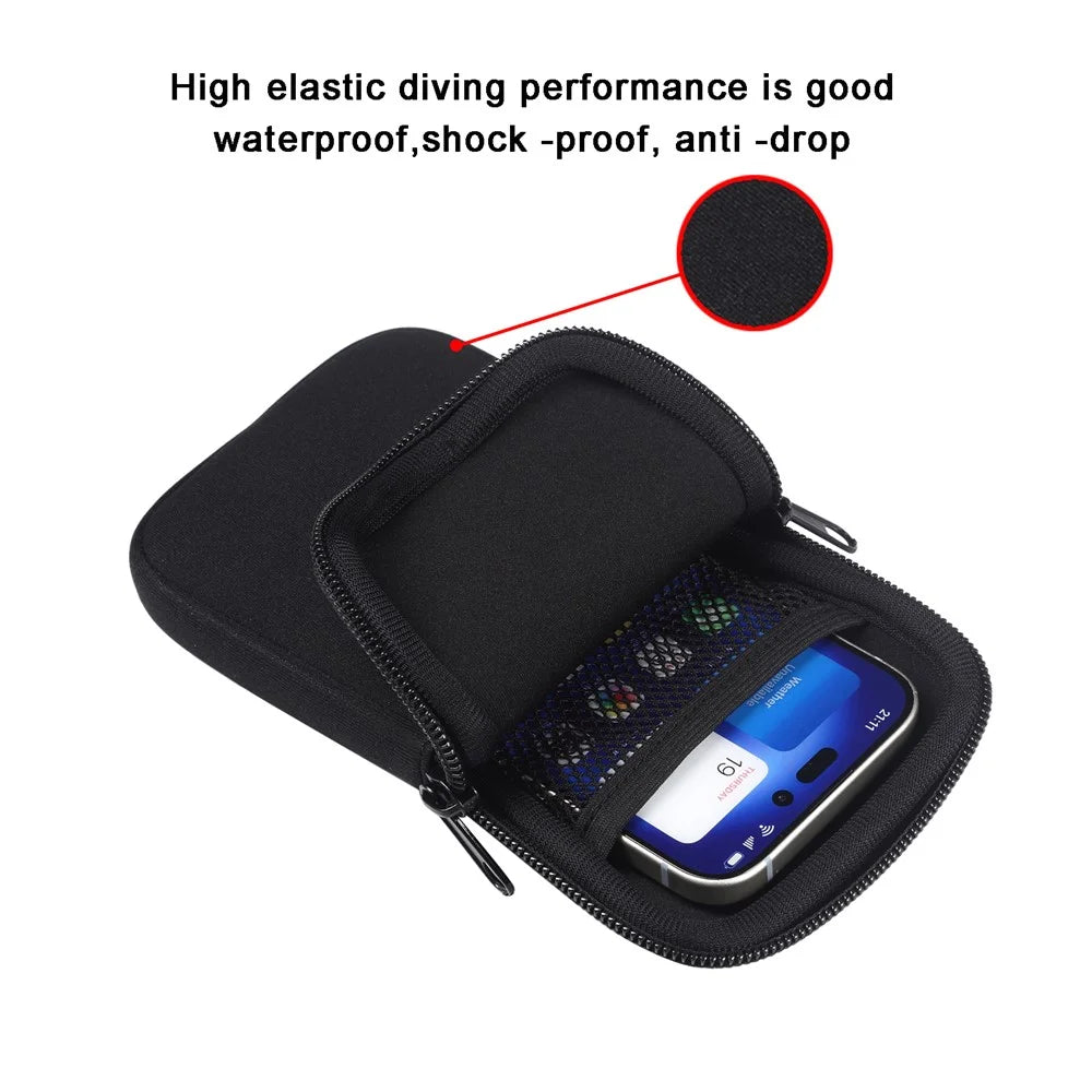 7.2-inch Phone Storage Pouch Waist Belt Backpack Hanging Nylon Phone Bag - Black - 2