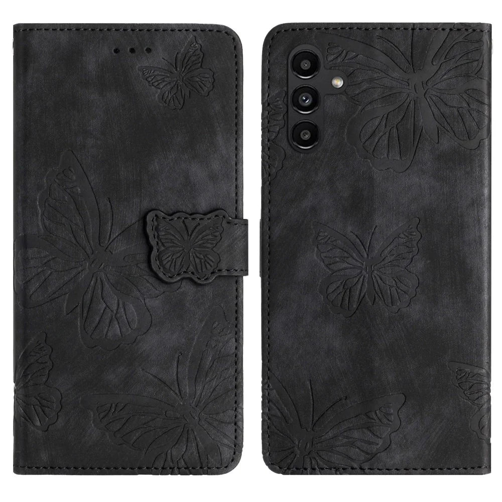 For Samsung Galaxy A36 5G Case Butterfly Design Flip Wallet Leather Phone Cover Skin-Touch - Black - 1