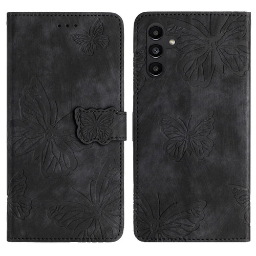For Samsung Galaxy A36 5G Case Butterfly Design Flip Wallet Leather Phone Cover Skin-Touch - Black - 1