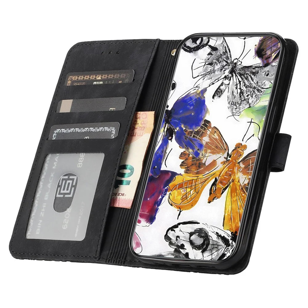 For Samsung Galaxy A36 5G Case Butterfly Design Flip Wallet Leather Phone Cover Skin-Touch - Black - 2