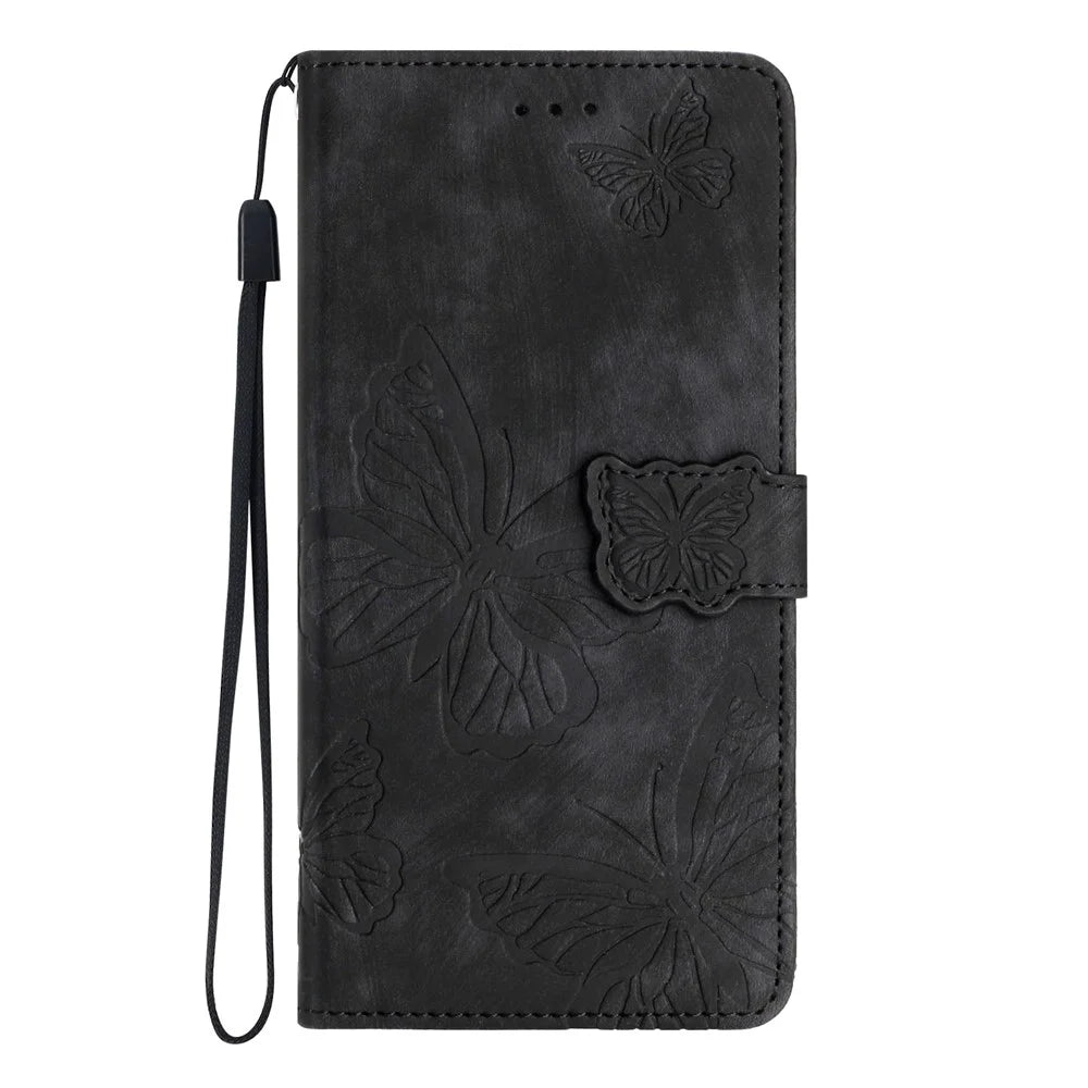For Samsung Galaxy A36 5G Case Butterfly Design Flip Wallet Leather Phone Cover Skin-Touch - Black - 7
