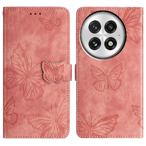 For OnePlus 13 Case Butterfly Design Flip Wallet Leather Phone Cover Skin-Touch - Pink - 1