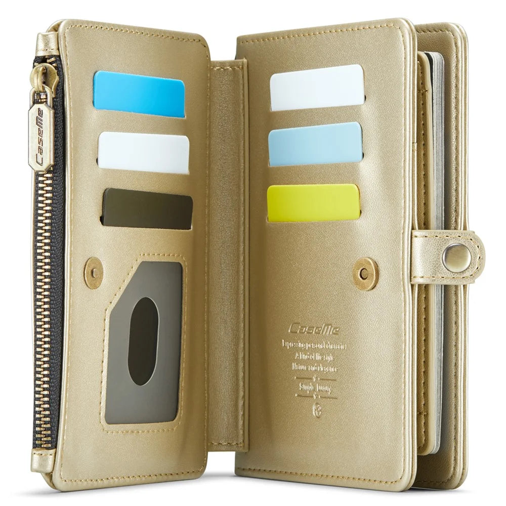 CASEME Me60 RFID Blocking Passport Leather Wallet 11 Card Slots Travel Organizer With Zipper Pocket SIM Card Holder - Gold - 2