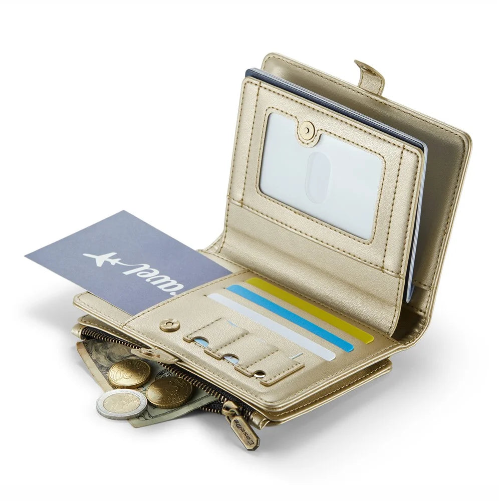 CASEME Me60 RFID Blocking Passport Leather Wallet 11 Card Slots Travel Organizer With Zipper Pocket SIM Card Holder - Gold - 3