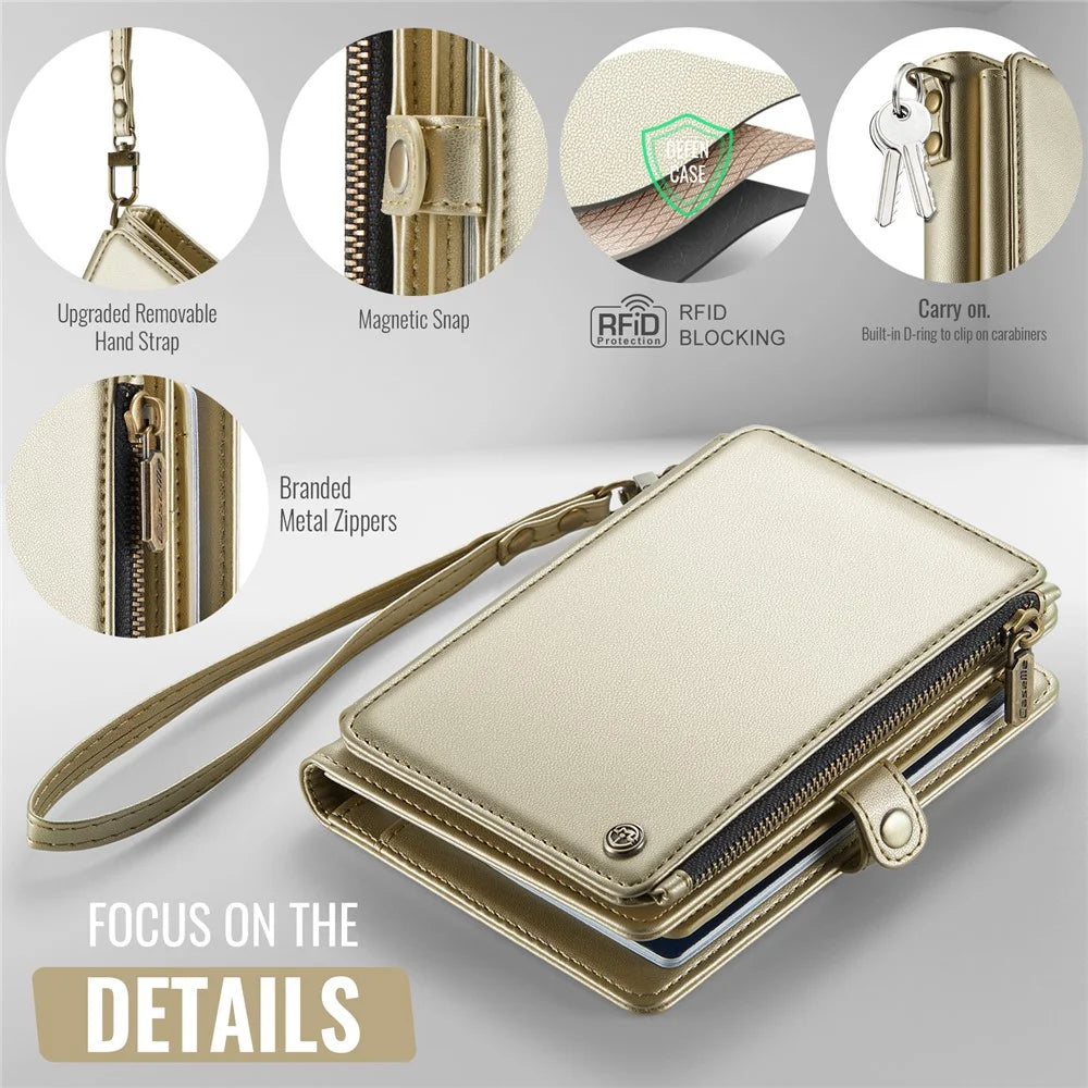 CASEME Me60 RFID Blocking Passport Leather Wallet 11 Card Slots Travel Organizer With Zipper Pocket SIM Card Holder - Gold - 7