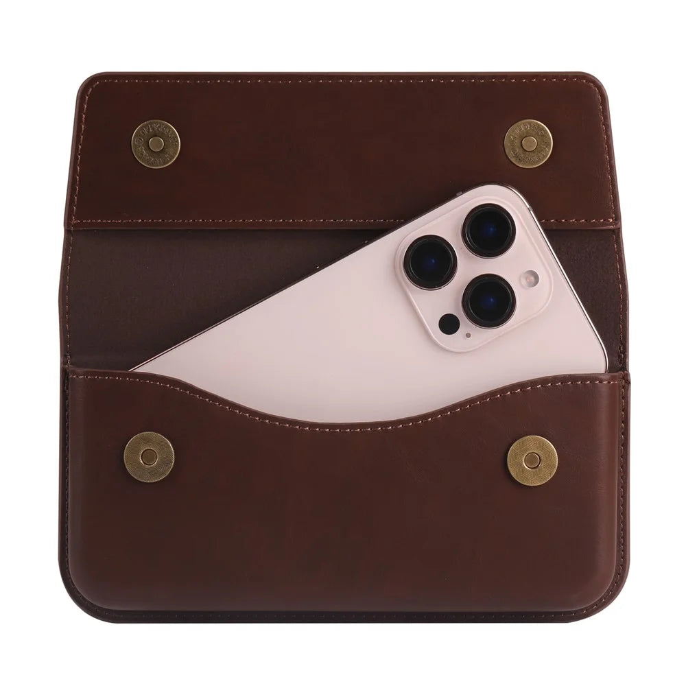 Horizontal Double Magnetic Phone Waist Bag for Universal 6.1-6.3 Inch PU Leather Belt Pouch - Coffee - 5