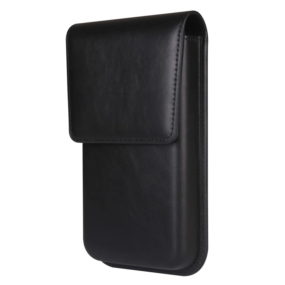 Universal Vertical Waist Pouch For Smartphones 6.7-6.9 Inch PU Leather Magnetic Closure Large Flap Design Phone Bag - Black - 1