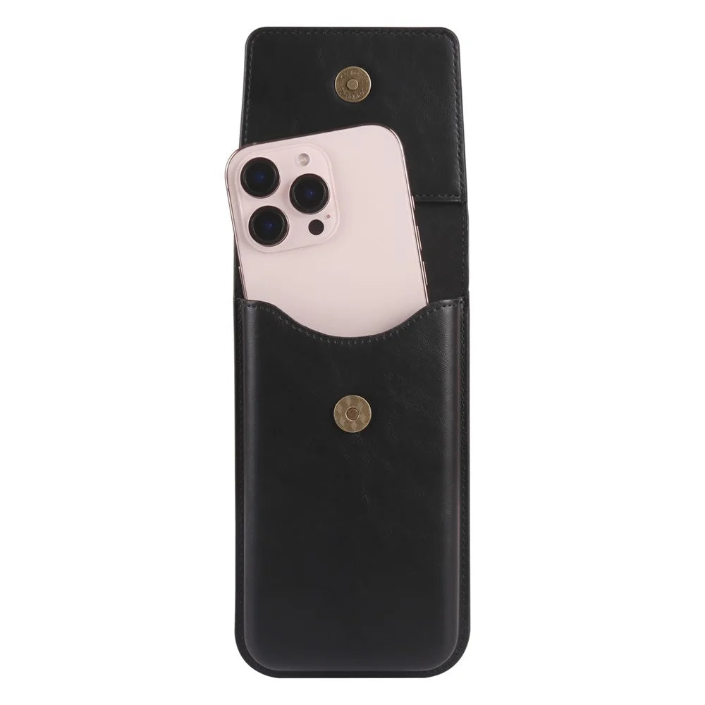 Universal Vertical Waist Pouch For Smartphones 6.7-6.9 Inch PU Leather Magnetic Closure Large Flap Design Phone Bag - Black - 5