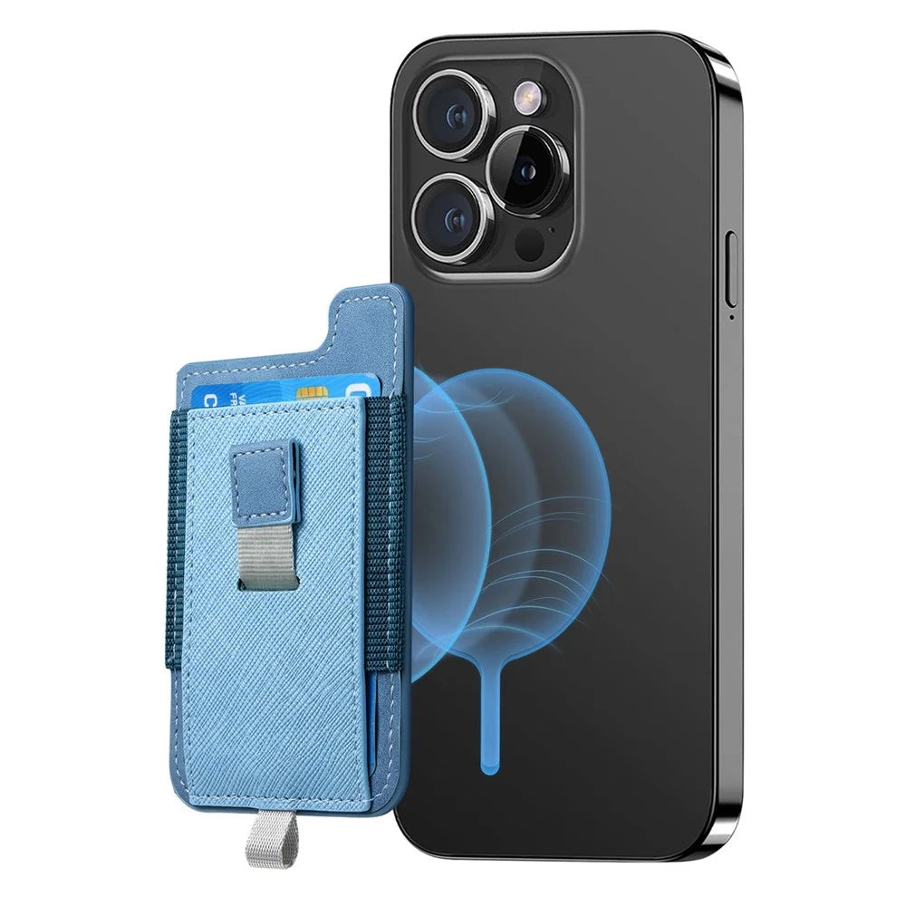 MC-W14 Magnetic Pull-Out Card Holder Large Capacity PU Leather Card Bag - Blue - 1