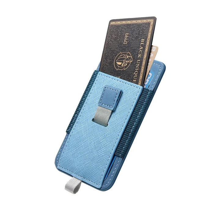 MC-W14 Magnetic Pull-Out Card Holder Large Capacity PU Leather Card Bag - Blue - 3