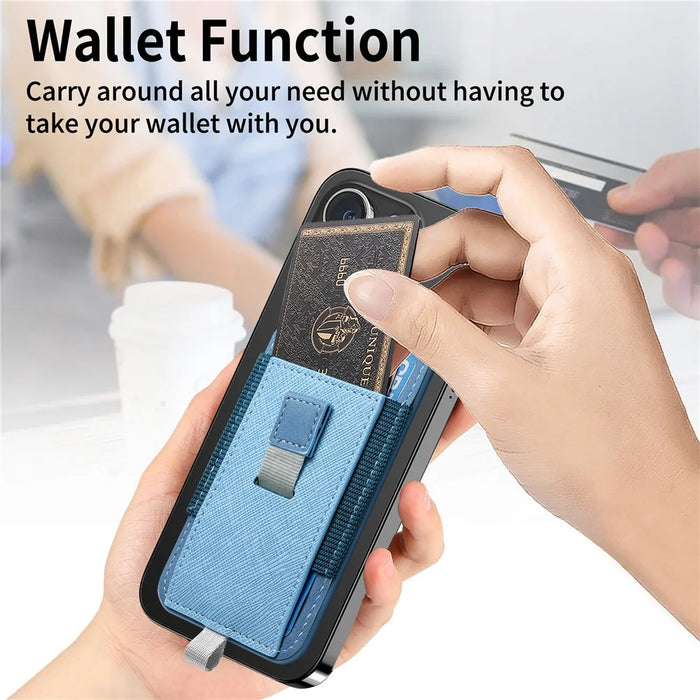 MC-W14 Magnetic Pull-Out Card Holder Large Capacity PU Leather Card Bag - Blue - 5