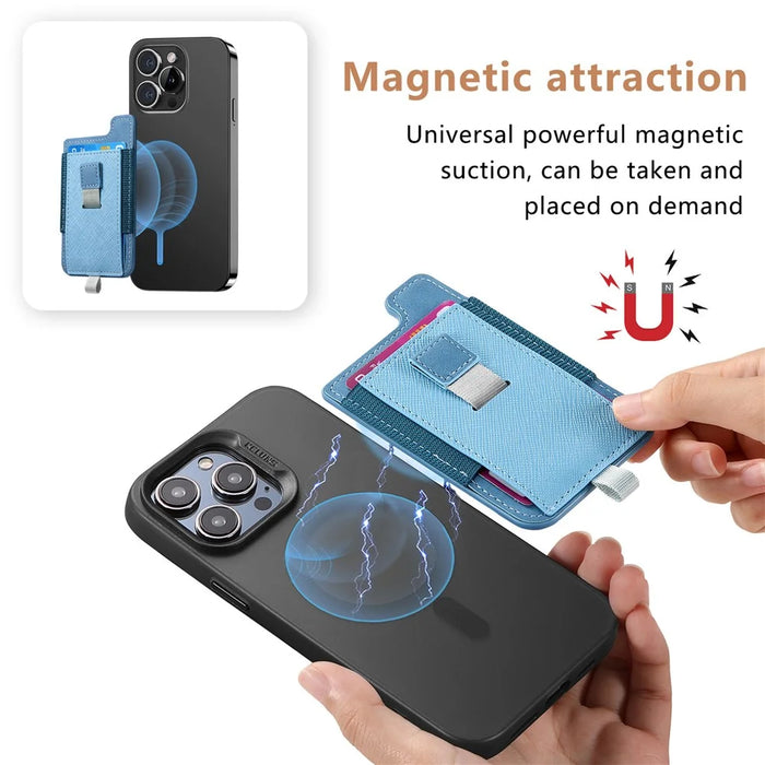 MC-W14 Magnetic Pull-Out Card Holder Large Capacity PU Leather Card Bag - Blue - 6