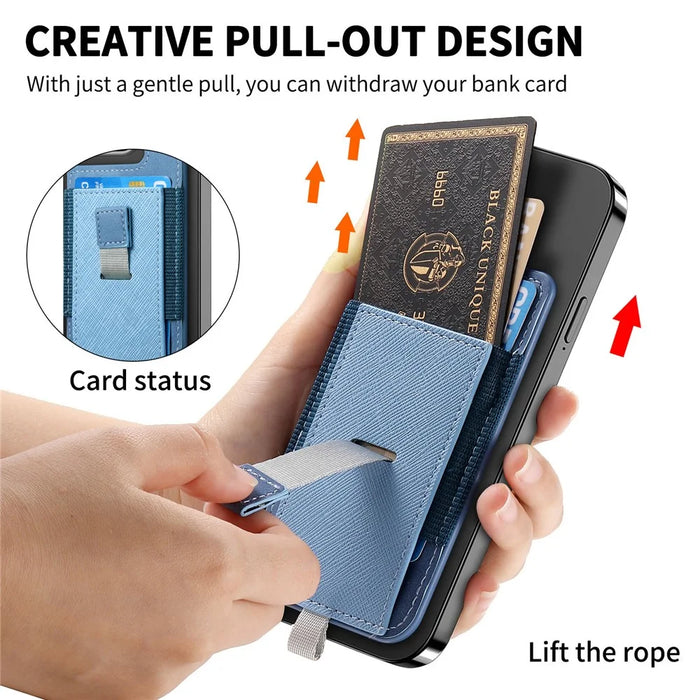 MC-W14 Magnetic Pull-Out Card Holder Large Capacity PU Leather Card Bag - Blue - 7