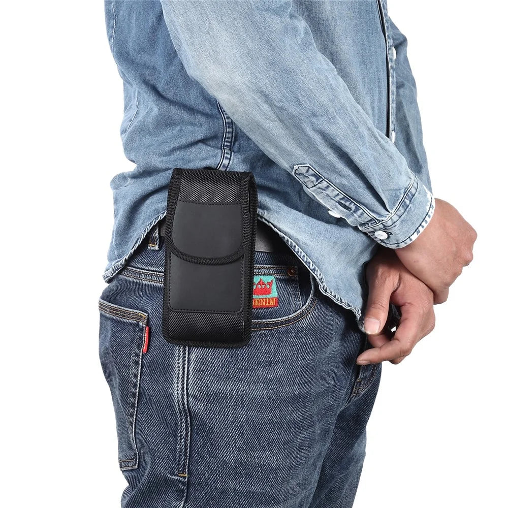 6.7 / 6.9 inch Phone Case Holster for iPhone 17 Pro Max / 16 Plus / 16 Pro Max / Samsung Galaxy S26 Ultra / S25 Ultra Magnetic Oxford Fabric Belt Clip Waist Bag with Card Slot - 6