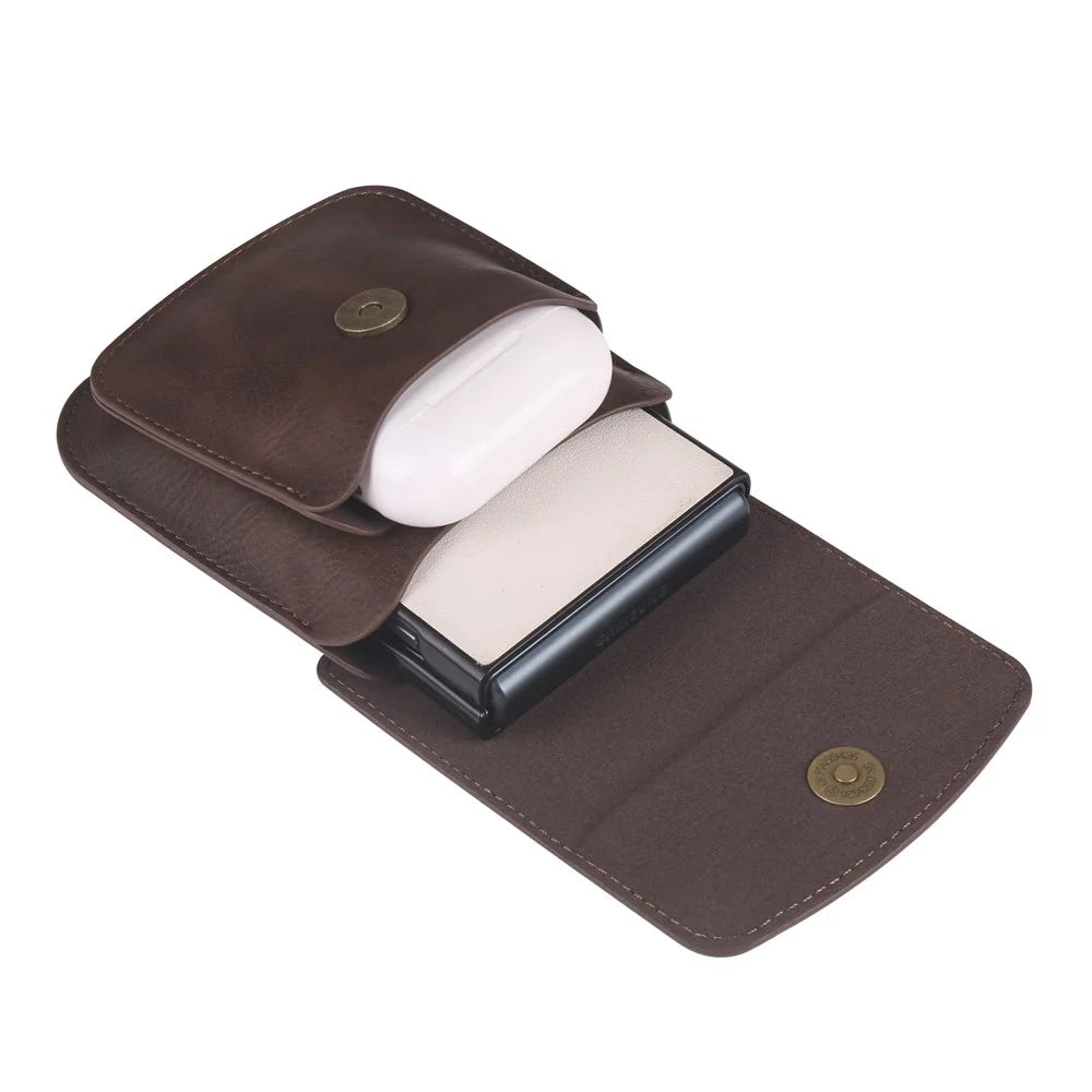 Foldable Waist Bag for Samsung Galaxy Z Flip7 FE 5G / Z Flip6 5G / AirPods 4 , Dual Compartment Compact Belt Pouch Phone Earbuds Holder - Coffee - 2