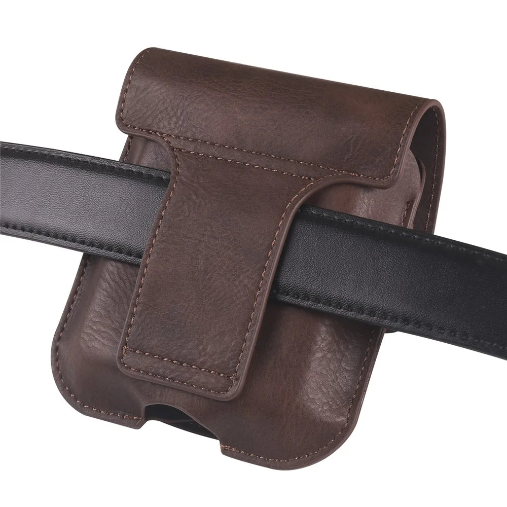 Foldable Waist Bag for Samsung Galaxy Z Flip7 FE 5G / Z Flip6 5G / AirPods 4 , Dual Compartment Compact Belt Pouch Phone Earbuds Holder - Coffee - 5