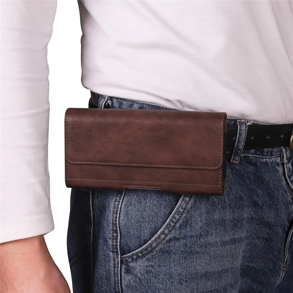 6.7 - 6.9 inch Waist Bag for iPhone 16 Pro Max / Samsung Galaxy S25 Ultra Horizontal Elastic Phone Holster with Card Slot - Coffee - 4