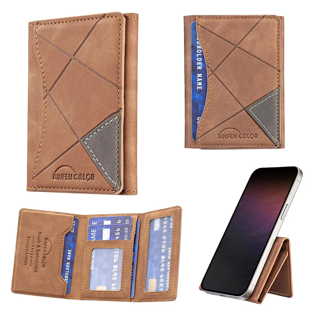 BINFEN COLOR BFK16 Magnetic Phone Card Holder Kickstand Rhombic Pattern Matte Card Bag Horizontal - Yellow - 2