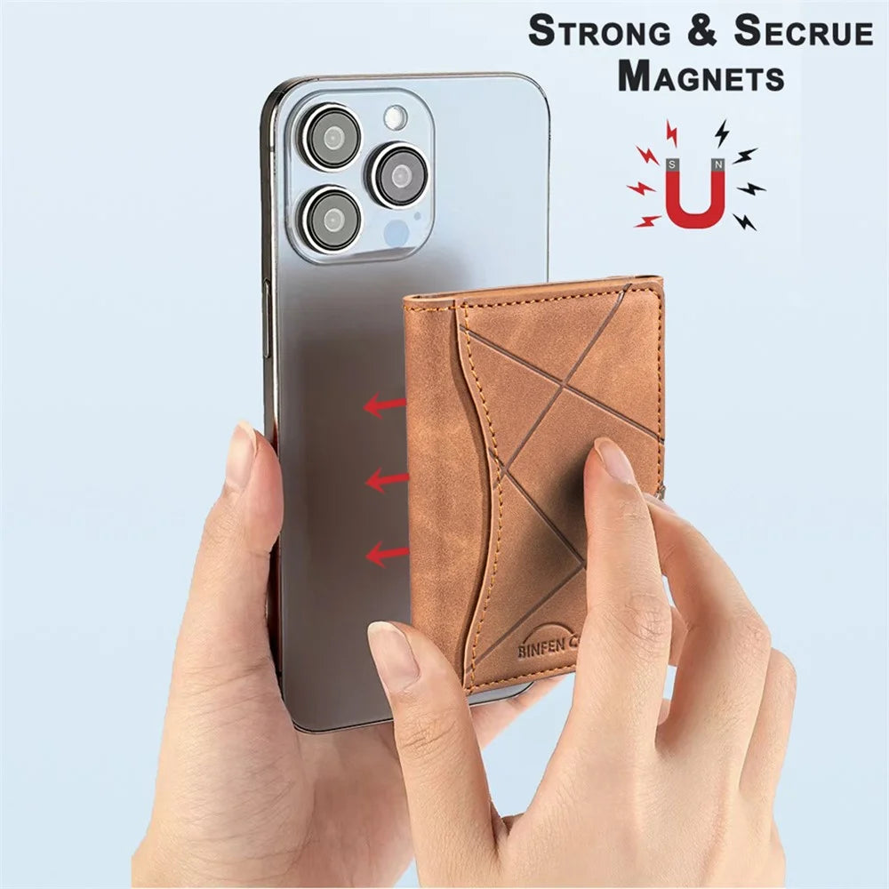 BINFEN COLOR BFK16 Magnetic Phone Card Holder Kickstand Rhombic Pattern Matte Card Bag Horizontal - Yellow - 3