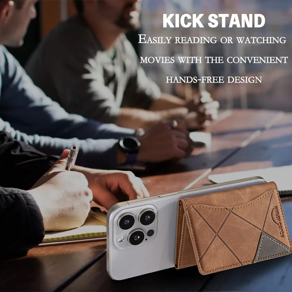 BINFEN COLOR BFK16 Magnetic Phone Card Holder Kickstand Rhombic Pattern Matte Card Bag Horizontal - Yellow - 7