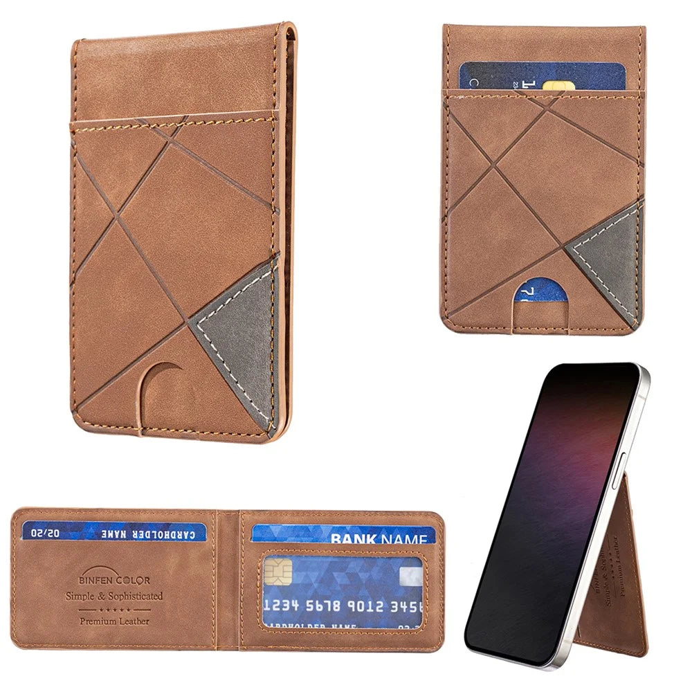 BINFEN COLOR BFK17 Magnetic Card Holder Kickstand Rhombic Pattern Slim Matte Card Bag Vertical - Yellow - 2