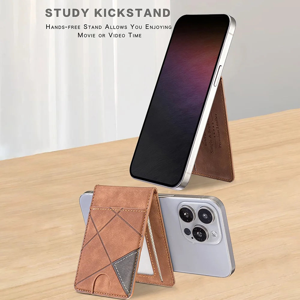 BINFEN COLOR BFK17 Magnetic Card Holder Kickstand Rhombic Pattern Slim Matte Card Bag Vertical - Yellow - 4