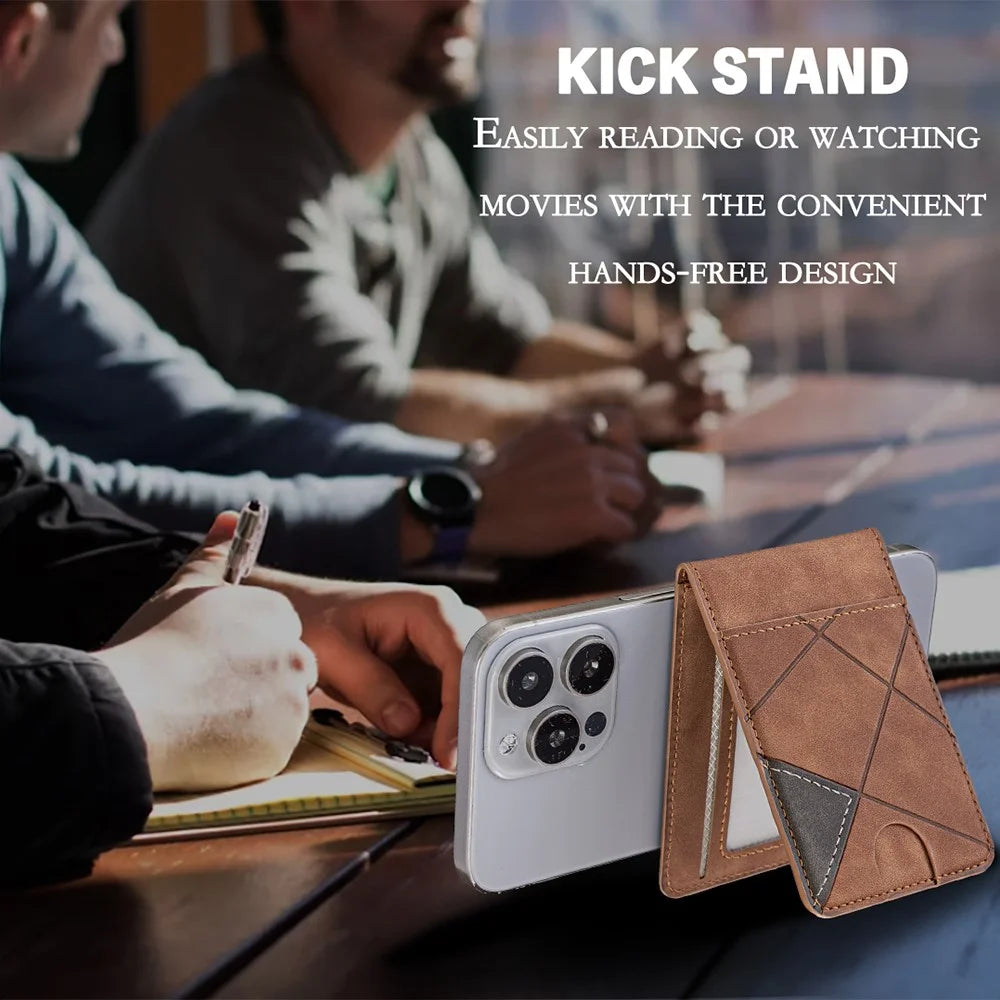 BINFEN COLOR BFK17 Magnetic Card Holder Kickstand Rhombic Pattern Slim Matte Card Bag Vertical - Yellow - 7