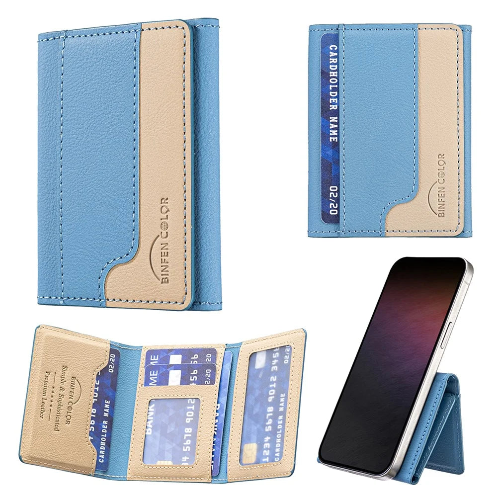 BINFEN COLOR BFK18 Magnetic Phone Card Holder Kickstand Splicing Color Matte Card Bag Horizontal - Baby Blue - 2