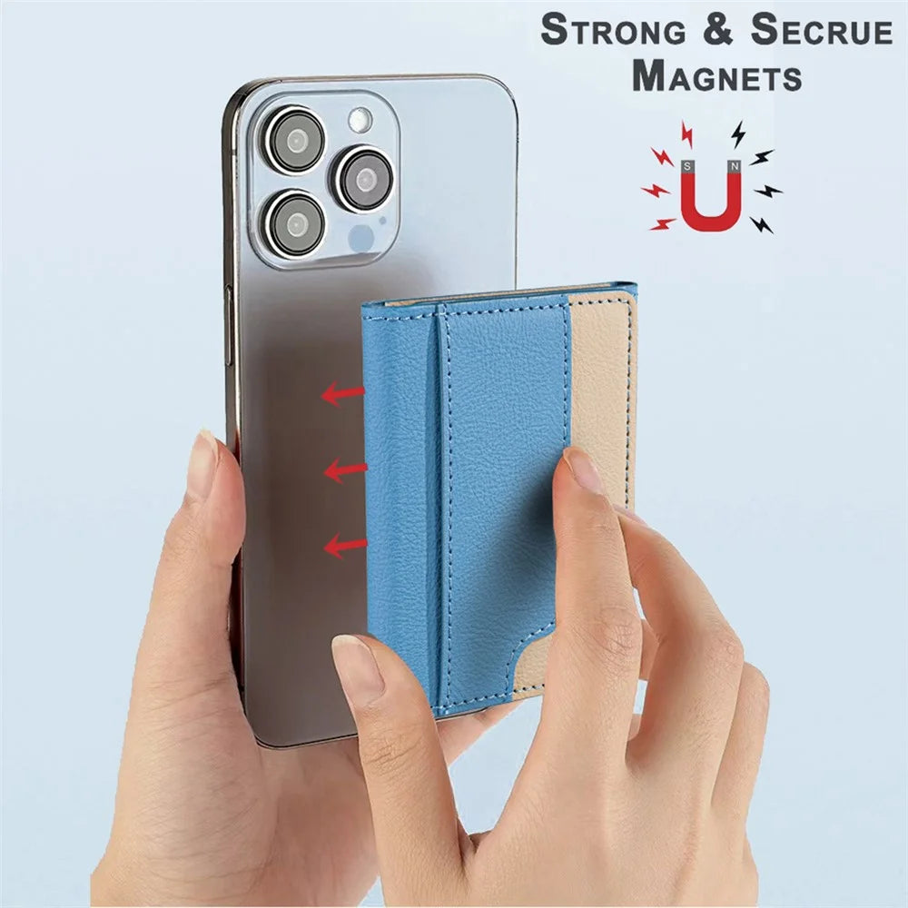 BINFEN COLOR BFK18 Magnetic Phone Card Holder Kickstand Splicing Color Matte Card Bag Horizontal - Baby Blue - 3