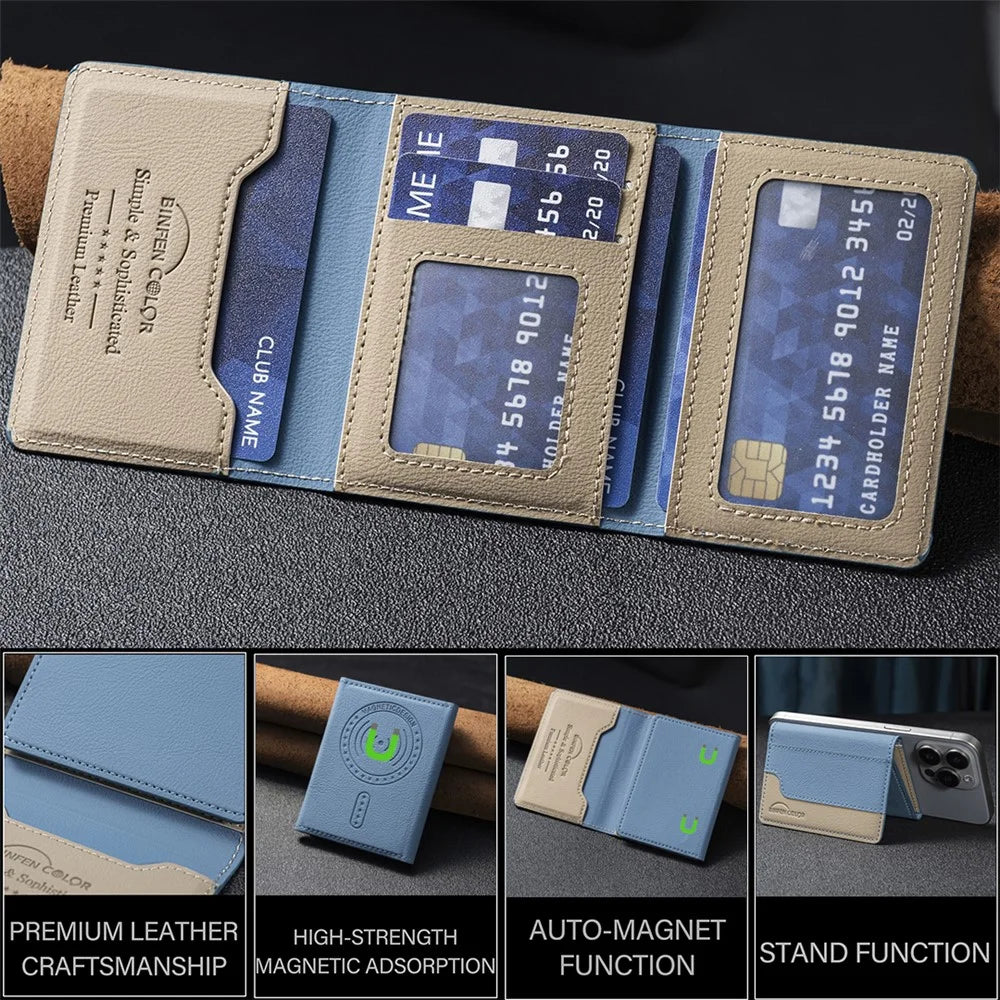 BINFEN COLOR BFK18 Magnetic Phone Card Holder Kickstand Splicing Color Matte Card Bag Horizontal - Baby Blue - 5